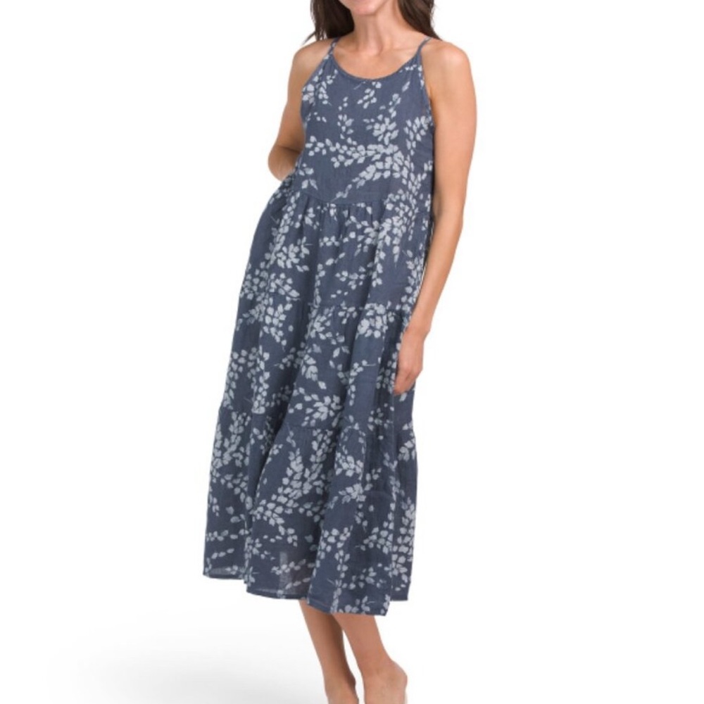Luisa Perla NWT Made In Italy Sleeveless Button Back 100% Linen Midi Dress Small